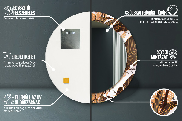 Specchio tondo con cornice stampata foglie di palma