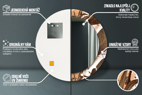 Specchio tondo con cornice stampata foglie di palma