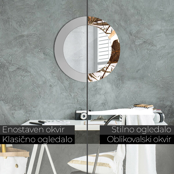 Specchio tondo con cornice stampata foglie di palma