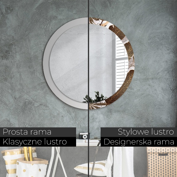 Specchio tondo con cornice stampata foglie di palma