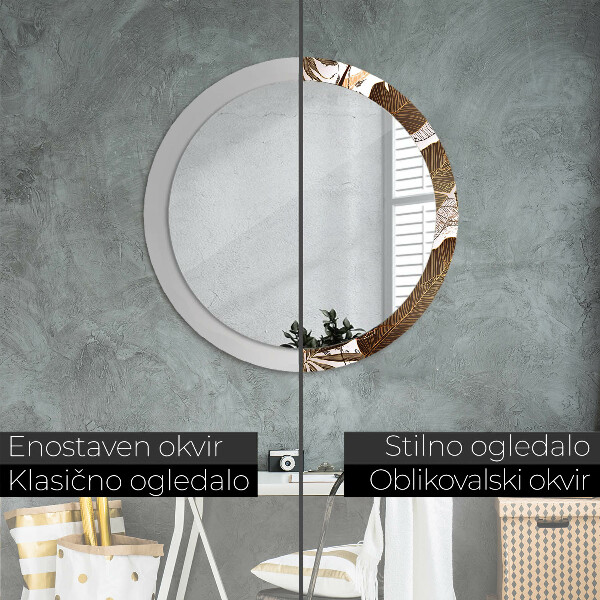 Specchio tondo con cornice stampata foglie di palma