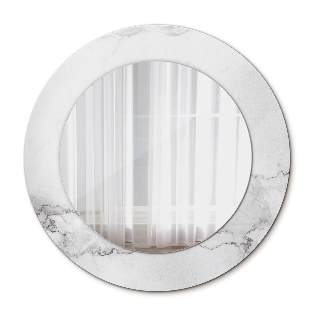 Specchio tondo con cornice stampata marmo bianco