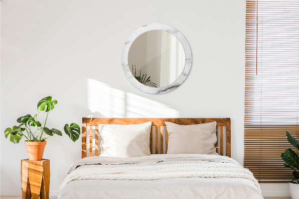 Specchio tondo con cornice stampata marmo bianco
