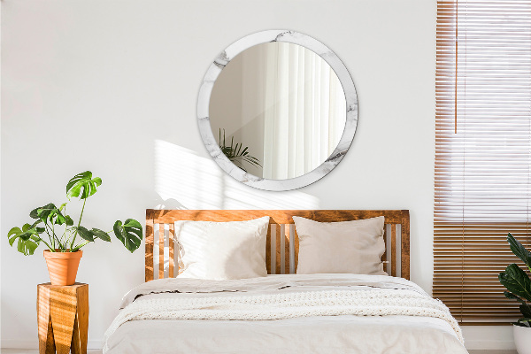 Specchio tondo con cornice stampata marmo bianco
