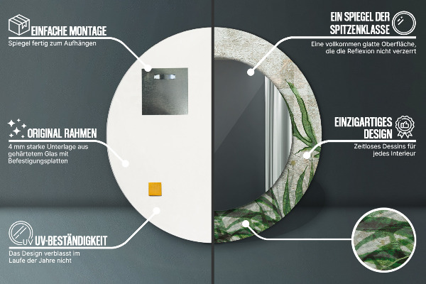 Specchio tondo con cornice stampata Foglie di felce