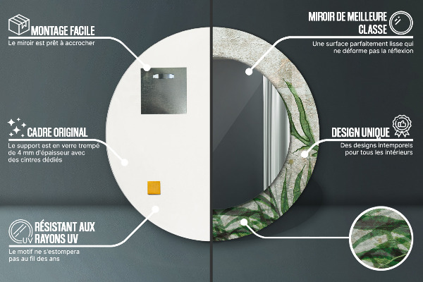 Specchio tondo con cornice stampata Foglie di felce