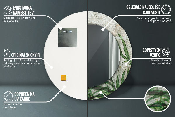 Specchio tondo con cornice stampata Foglie di felce