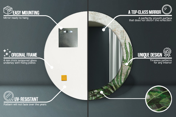 Specchio tondo con cornice stampata Foglie di felce