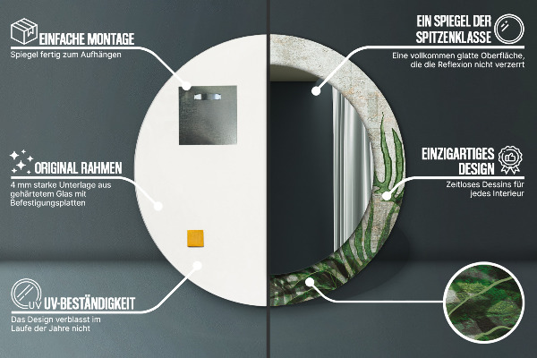 Specchio tondo con cornice stampata Foglie di felce