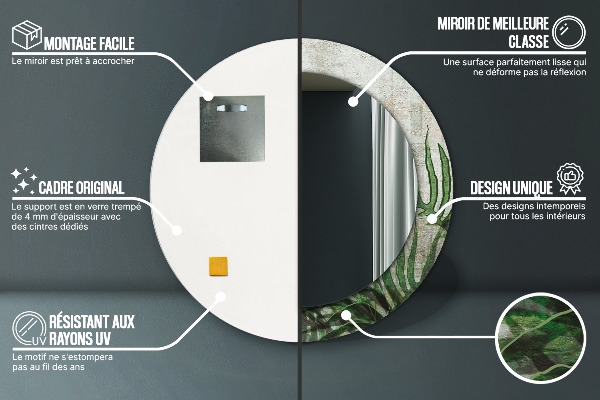 Specchio tondo con cornice stampata Foglie di felce