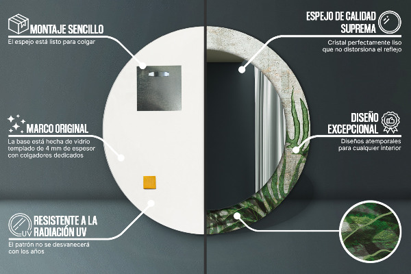 Specchio tondo con cornice stampata Foglie di felce
