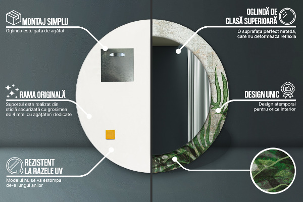 Specchio tondo con cornice stampata Foglie di felce