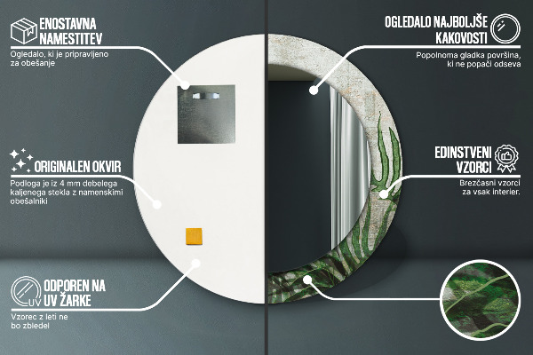 Specchio tondo con cornice stampata Foglie di felce