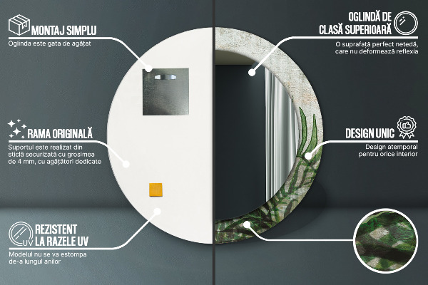 Specchio tondo con cornice stampata Foglie di felce