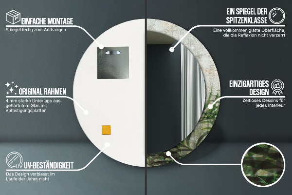 Specchio tondo con cornice stampata Foglie di felce