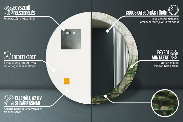 Specchio tondo con cornice stampata Foglie di felce