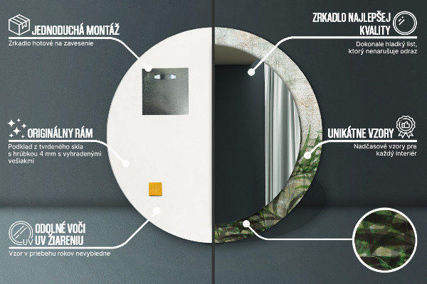 Specchio tondo con cornice stampata Foglie di felce