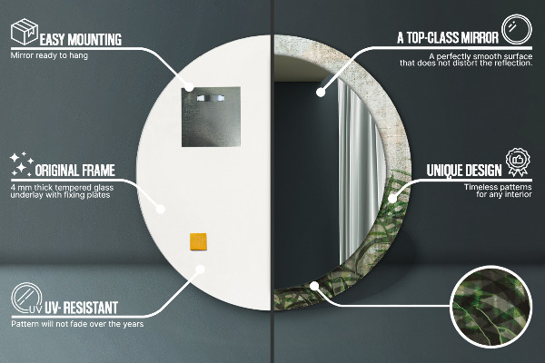 Specchio tondo con cornice stampata Foglie di felce