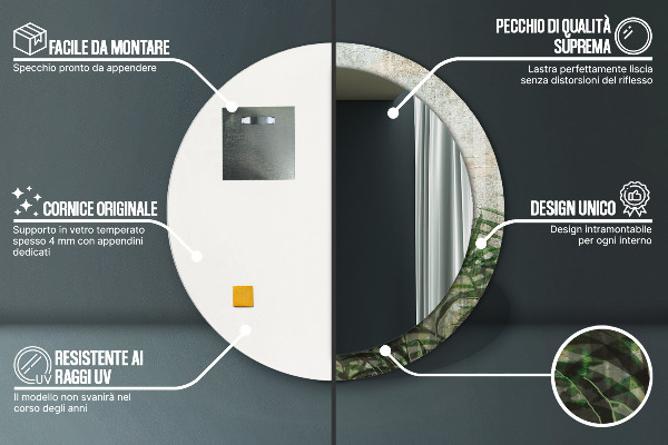 Specchio tondo con cornice stampata Foglie di felce