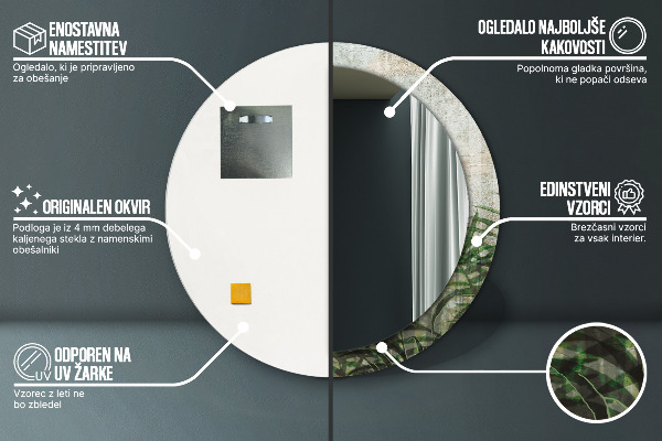 Specchio tondo con cornice stampata Foglie di felce