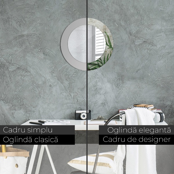 Specchio tondo con cornice stampata Foglie di felce