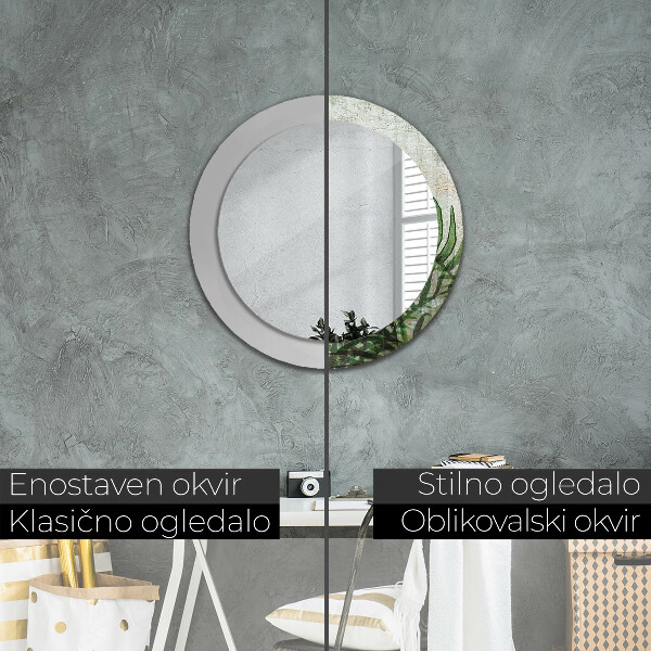Specchio tondo con cornice stampata Foglie di felce