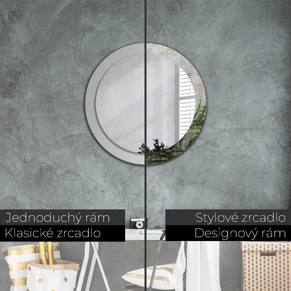 Specchio tondo con cornice stampata Foglie di felce