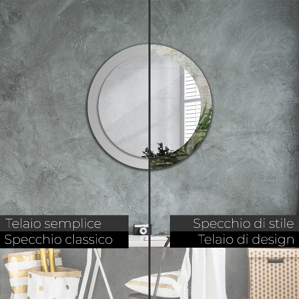 Specchio tondo con cornice stampata Foglie di felce