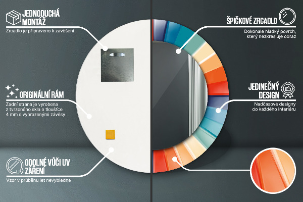 Specchio tondo con cornice stampata Cinture concentriche radiali
