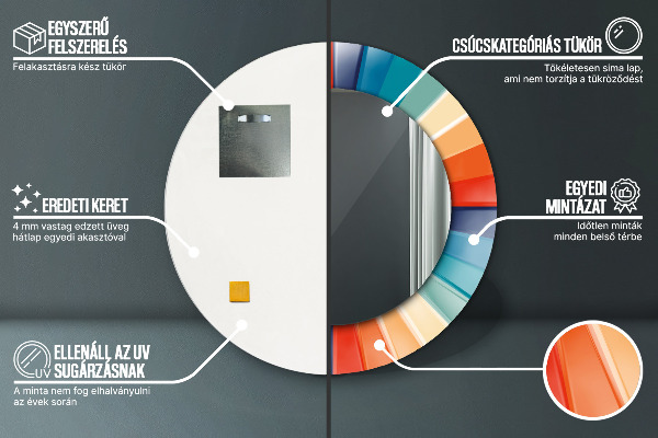 Specchio tondo con cornice stampata Cinture concentriche radiali