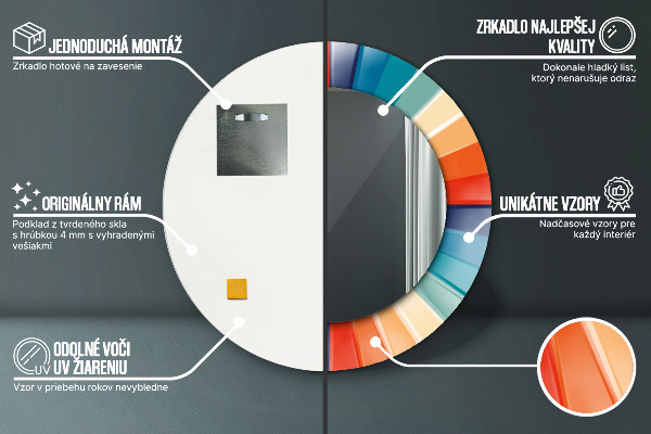 Specchio tondo con cornice stampata Cinture concentriche radiali