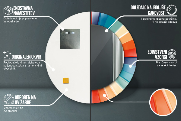 Specchio tondo con cornice stampata Cinture concentriche radiali