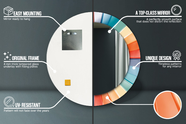 Specchio tondo con cornice stampata Cinture concentriche radiali