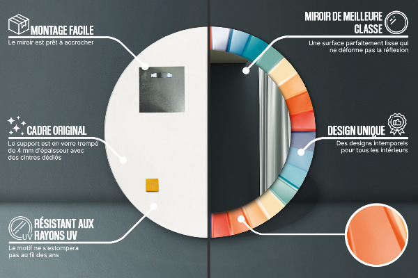 Specchio tondo con cornice stampata Cinture concentriche radiali