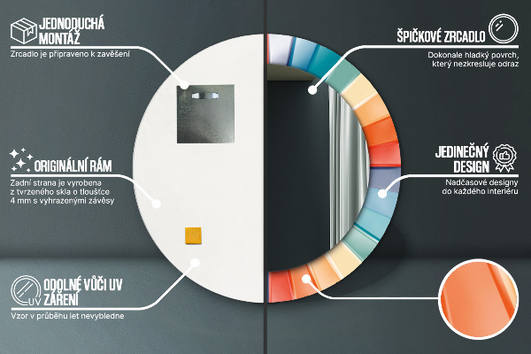 Specchio tondo con cornice stampata Cinture concentriche radiali