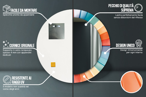 Specchio tondo con cornice stampata Cinture concentriche radiali