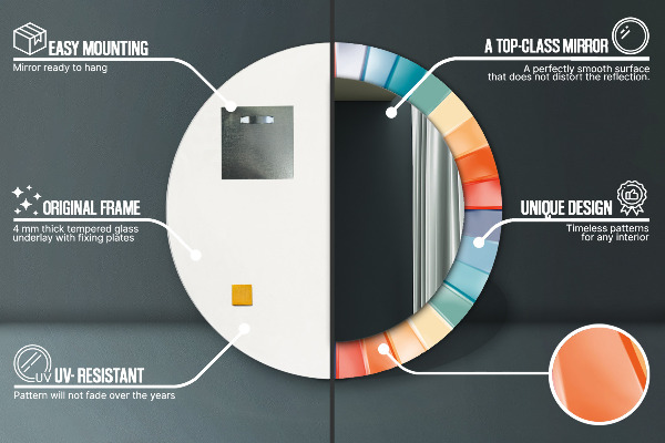 Specchio tondo con cornice stampata Cinture concentriche radiali