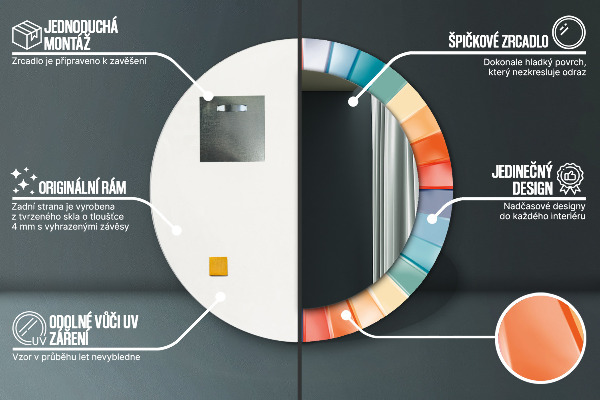 Specchio tondo con cornice stampata Cinture concentriche radiali