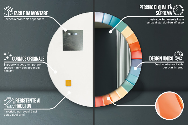 Specchio tondo con cornice stampata Cinture concentriche radiali