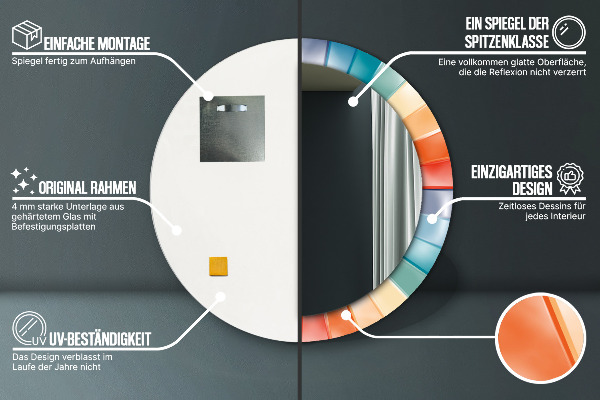 Specchio tondo con cornice stampata Cinture concentriche radiali