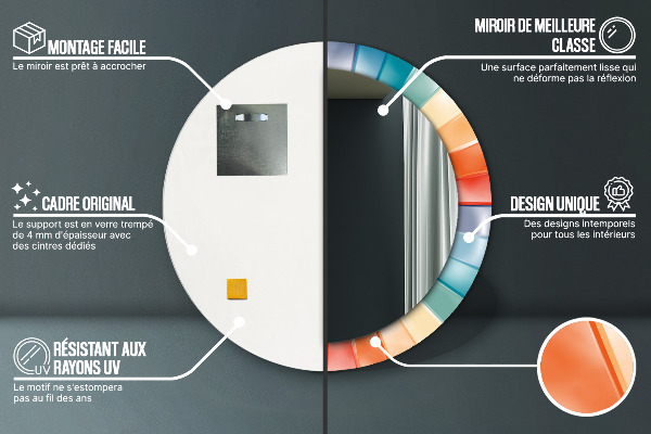 Specchio tondo con cornice stampata Cinture concentriche radiali