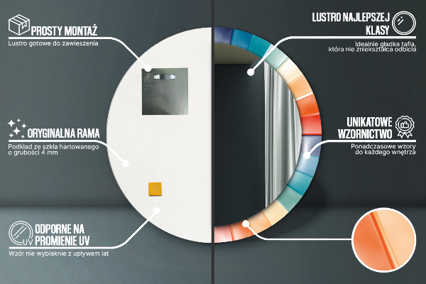 Specchio tondo con cornice stampata Cinture concentriche radiali
