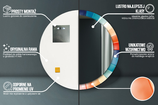 Specchio tondo con cornice stampata Cinture concentriche radiali