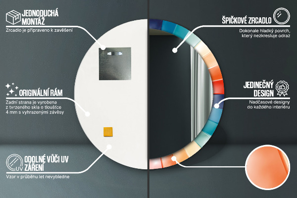 Specchio tondo con cornice stampata Cinture concentriche radiali