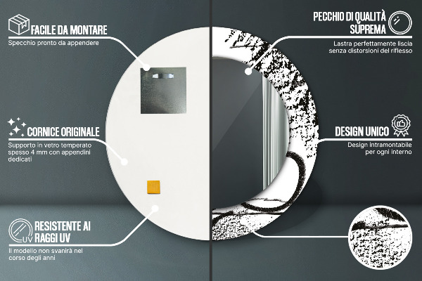 Specchio tondo con cornice stampata Modello di graffiti