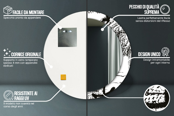 Specchio tondo con cornice stampata Modello di graffiti