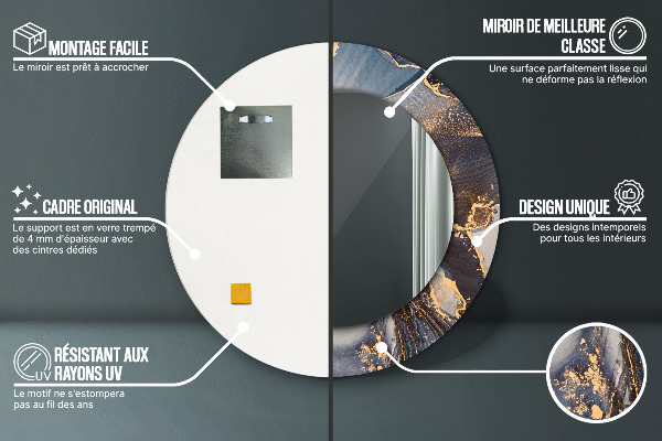 Specchio tondo con cornice stampata Fluido astratto