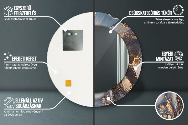 Specchio tondo con cornice stampata Fluido astratto