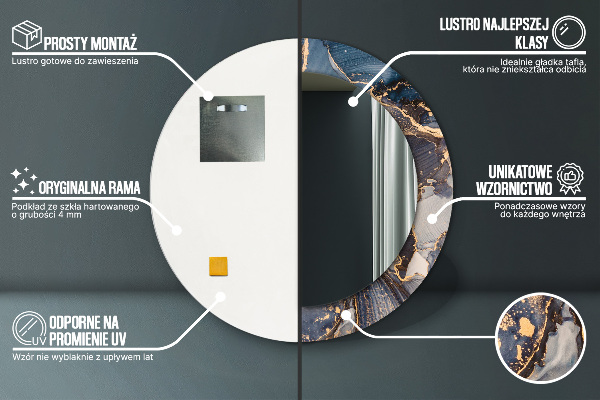 Specchio tondo con cornice stampata Fluido astratto