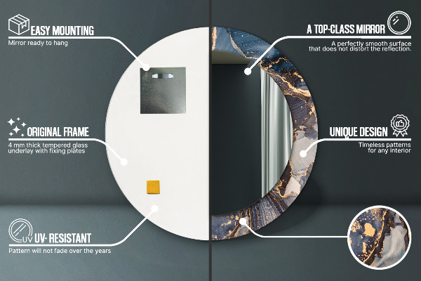 Specchio tondo con cornice stampata Fluido astratto